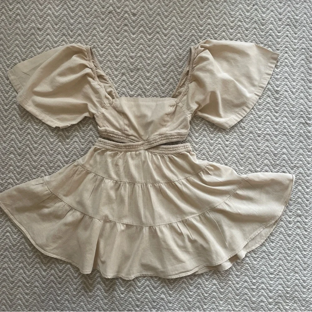 Free People Dress Womens S/P Beige Cross Of Sunlight Mini Boho Square Neck - Picture 3 of 11